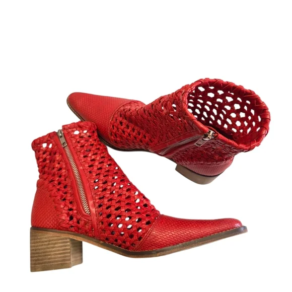 Free people In The Loop Red Leather Woven ankle  Boots - Picture 6 of 15